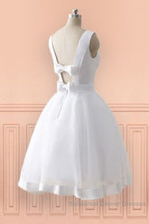 Beach Open Bow Back Knee Length Simple Wedding Dress